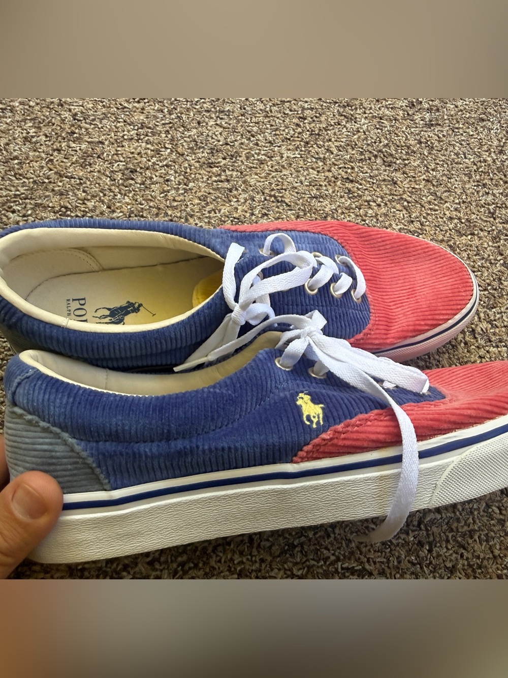 Polo by Ralph Lauren Blue and Red Corduroy Low-Top Sneakers